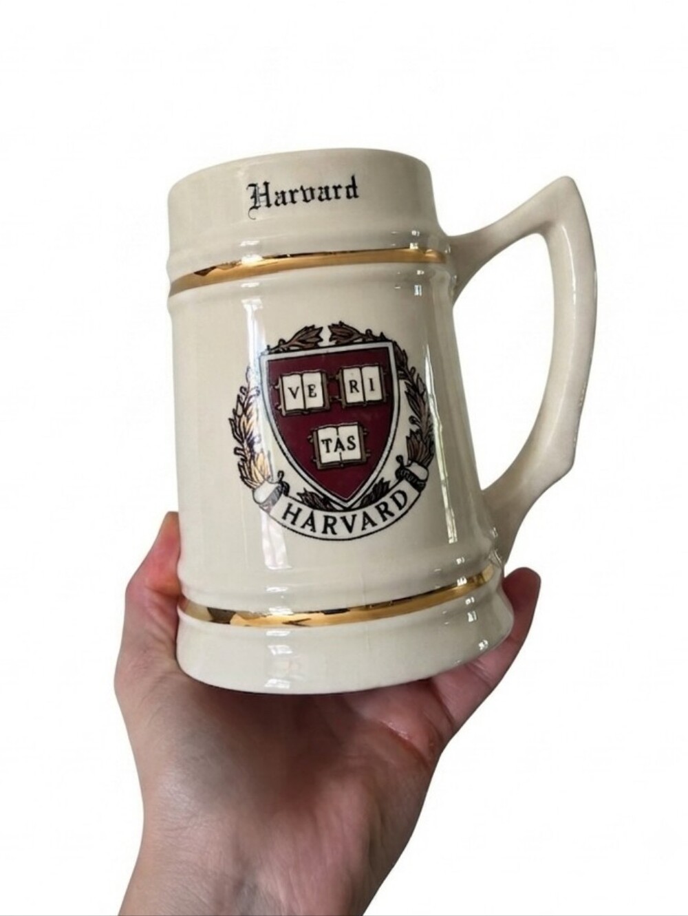 Vintage Harvard University Ceramic Beer Stein Tankard Gold Trim Veritas Crest